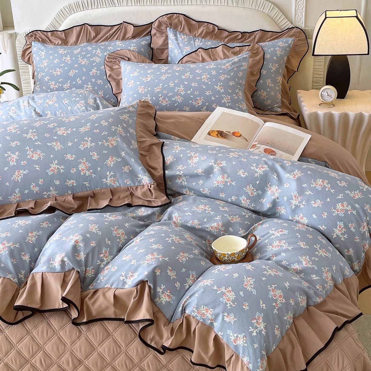 91家纺网 家纺一手货源 找家纺 慕希家纺 2026新款花边床盖四件套 椿庭怀蓝