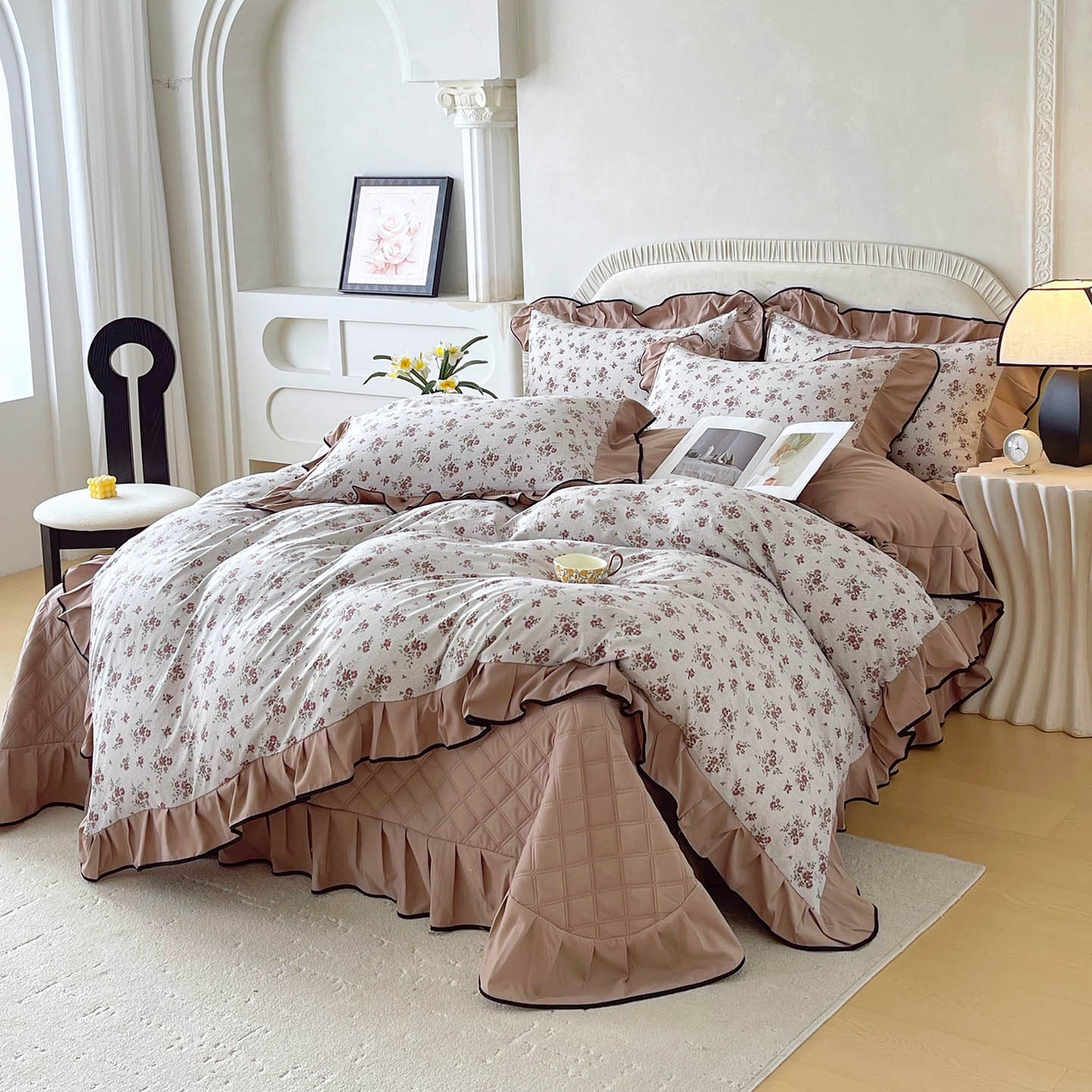 91家纺网 家纺一手货源 找家纺 慕希家纺 2026新款花边床盖四件套 丹枫白露