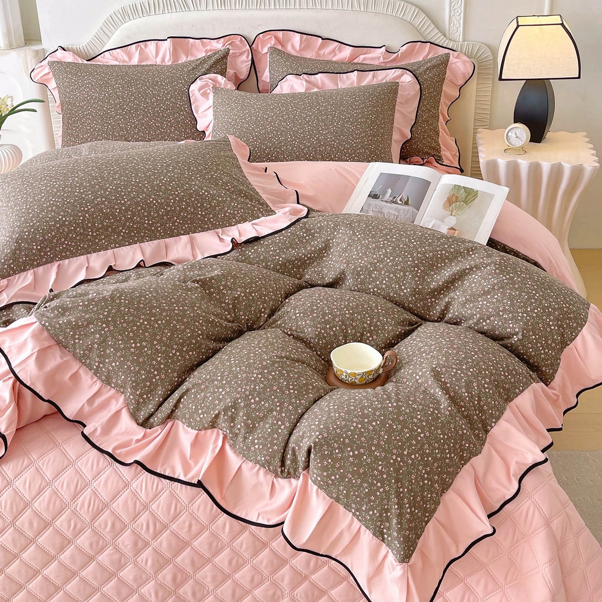 91家纺网 家纺一手货源 找家纺 慕希家纺 2026新款花边床盖四件套 朝花夕拾