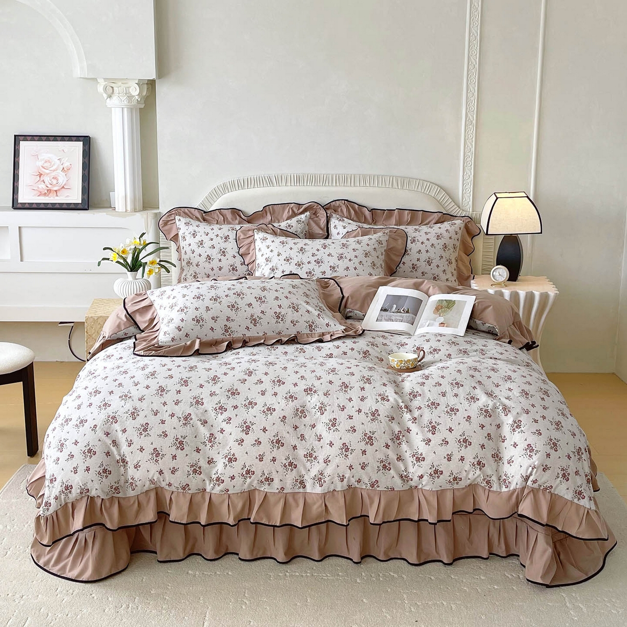 91家纺网 家纺一手货源 找家纺 慕希家纺 2026新款花边床盖四件套 丹枫白露