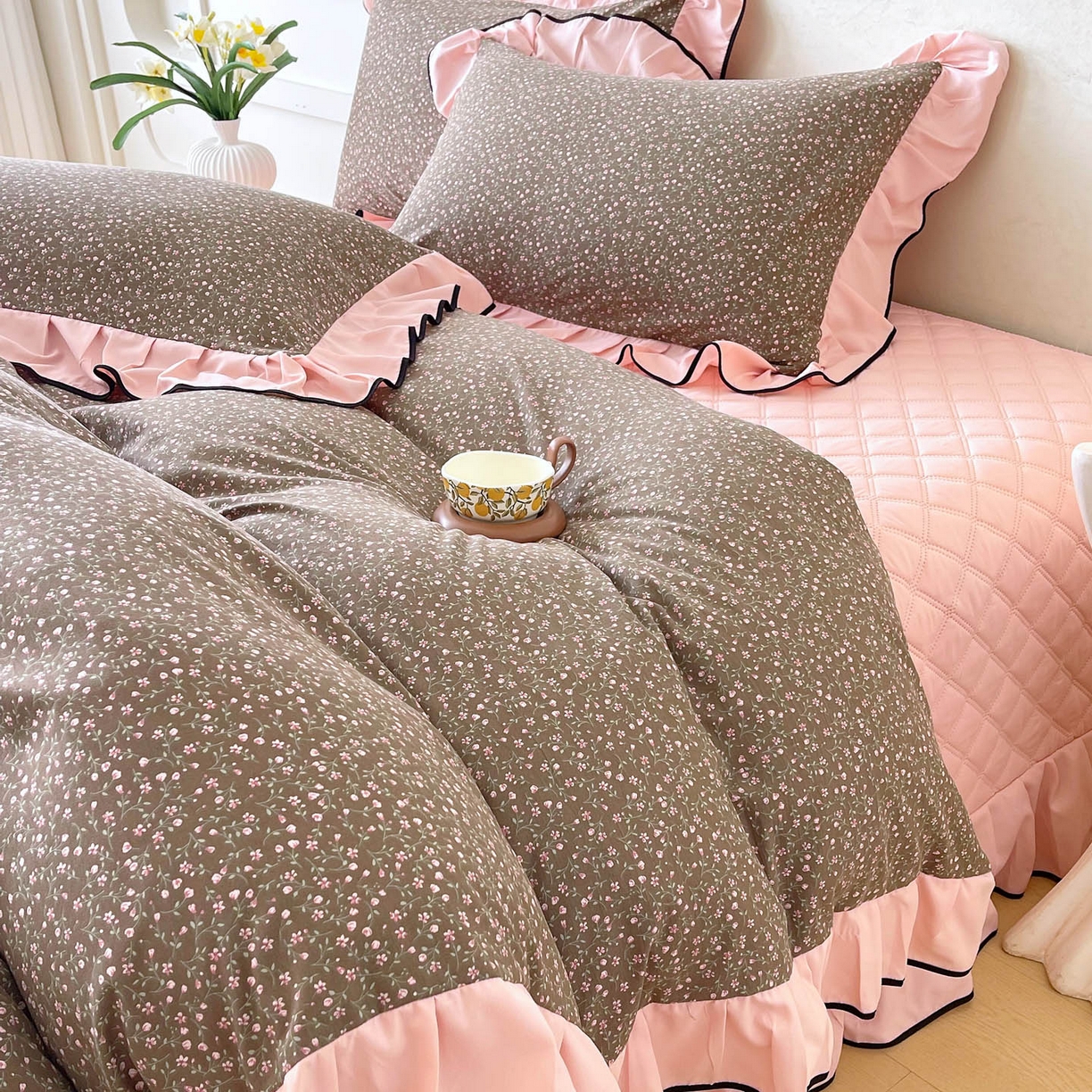 91家纺网 家纺一手货源 找家纺 慕希家纺 2026新款花边床盖四件套 朝花夕拾