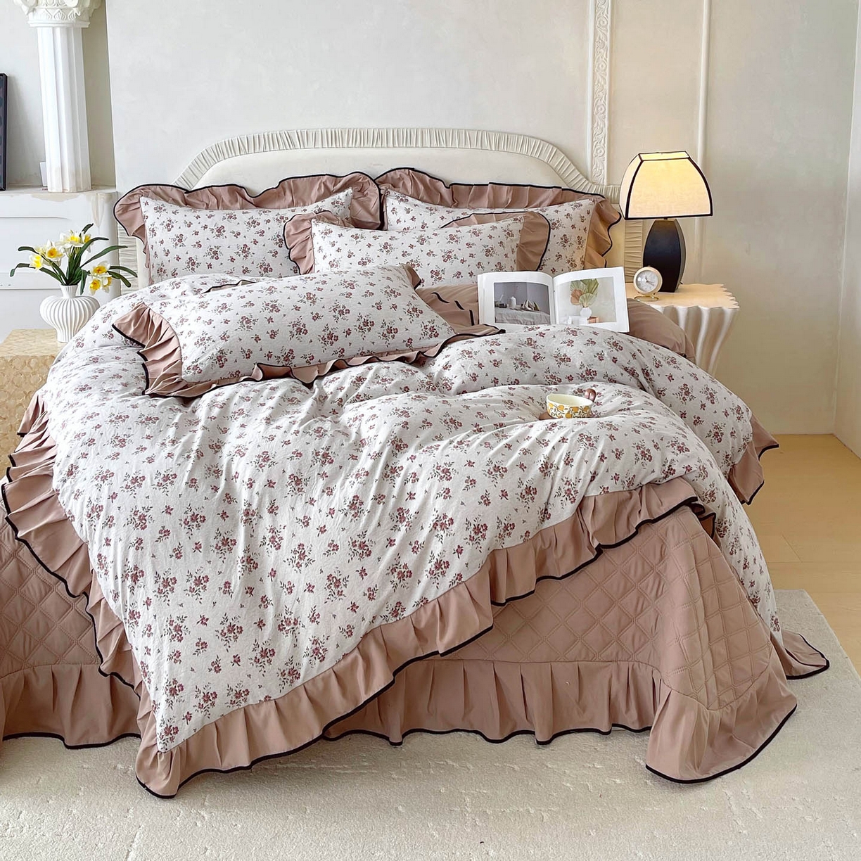 91家纺网 家纺一手货源 找家纺 慕希家纺 2026新款花边床盖四件套 丹枫白露