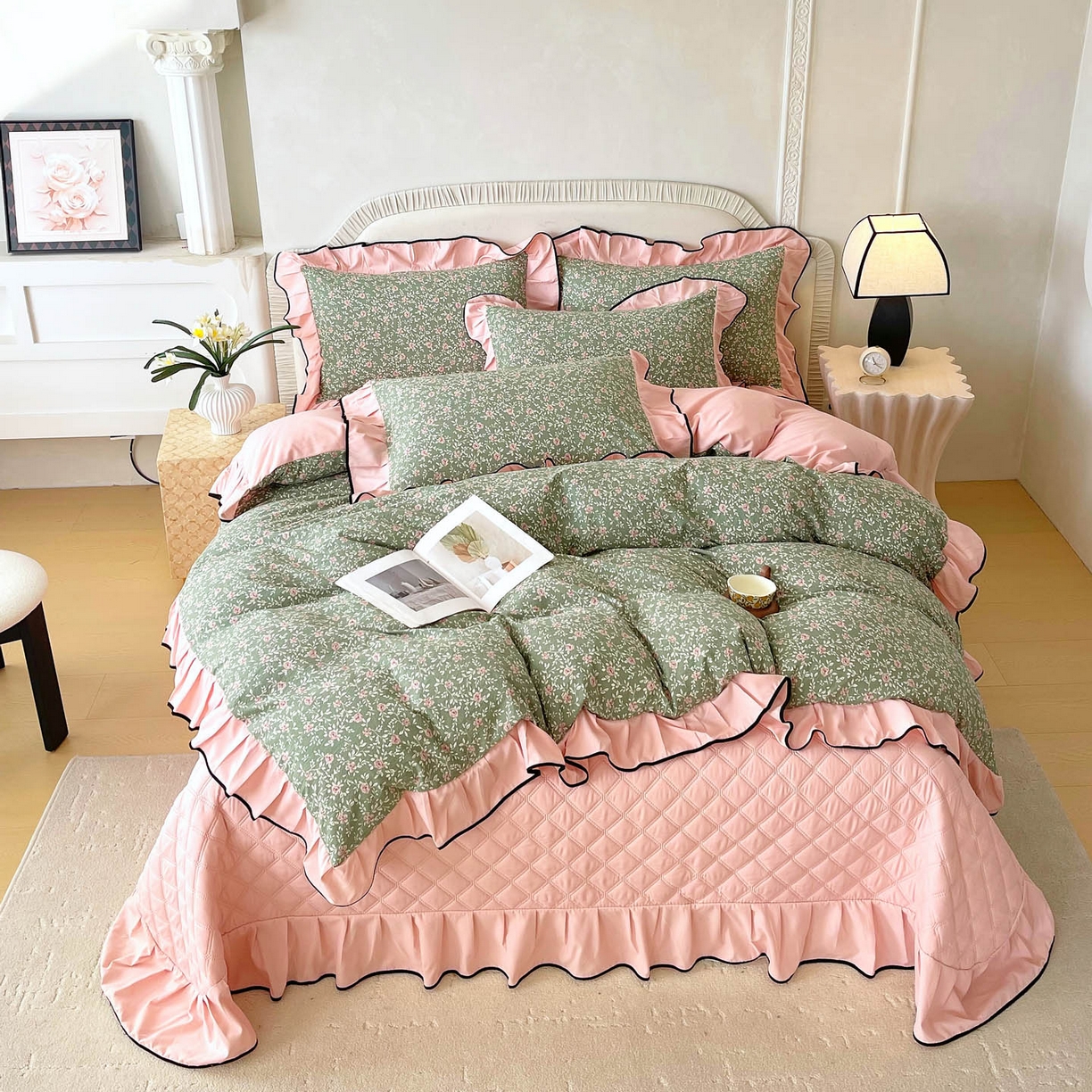 91家纺网 家纺一手货源 找家纺 慕希家纺 2026新款花边床盖四件套 秘密花园