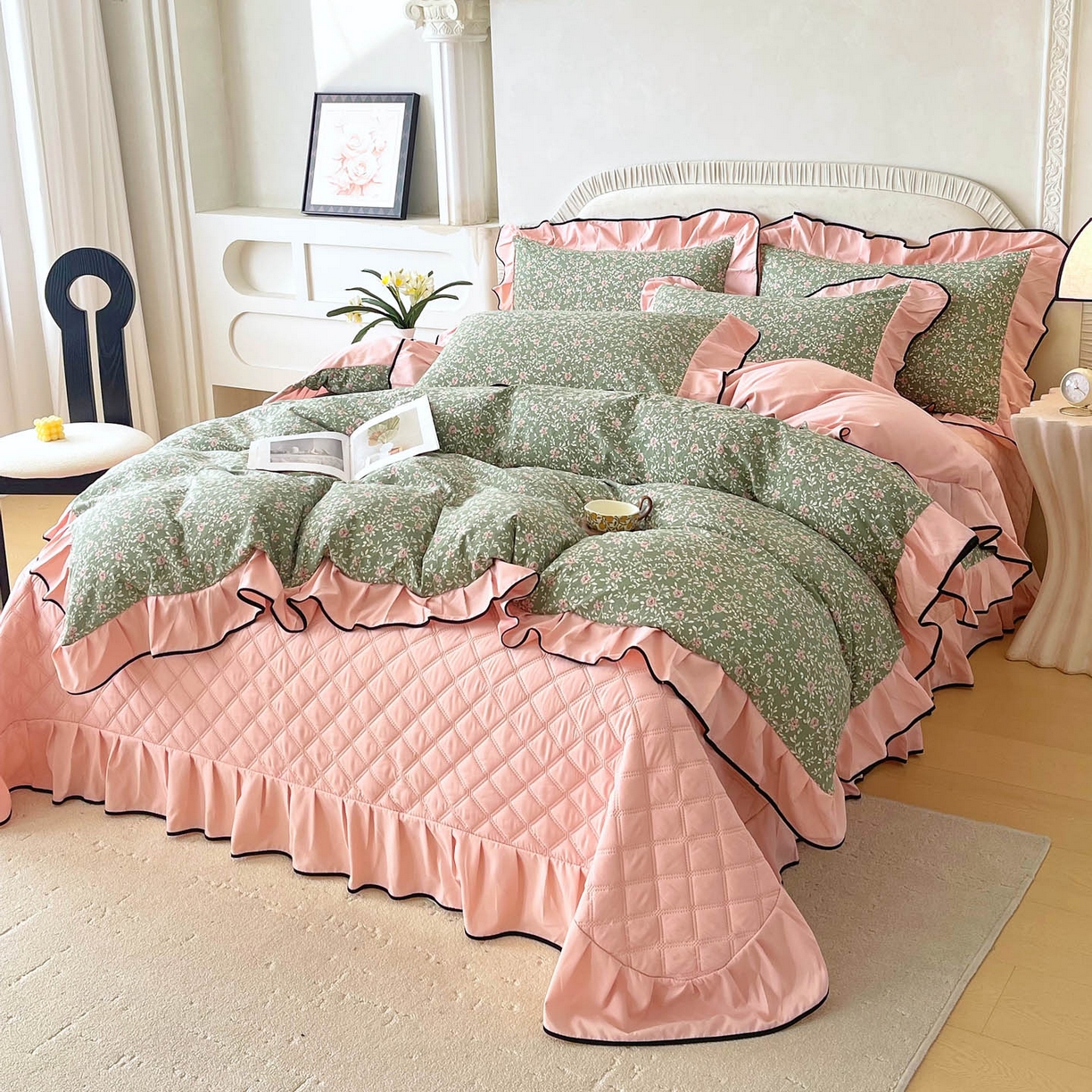 91家纺网 家纺一手货源 找家纺 慕希家纺 2026新款花边床盖四件套 秘密花园