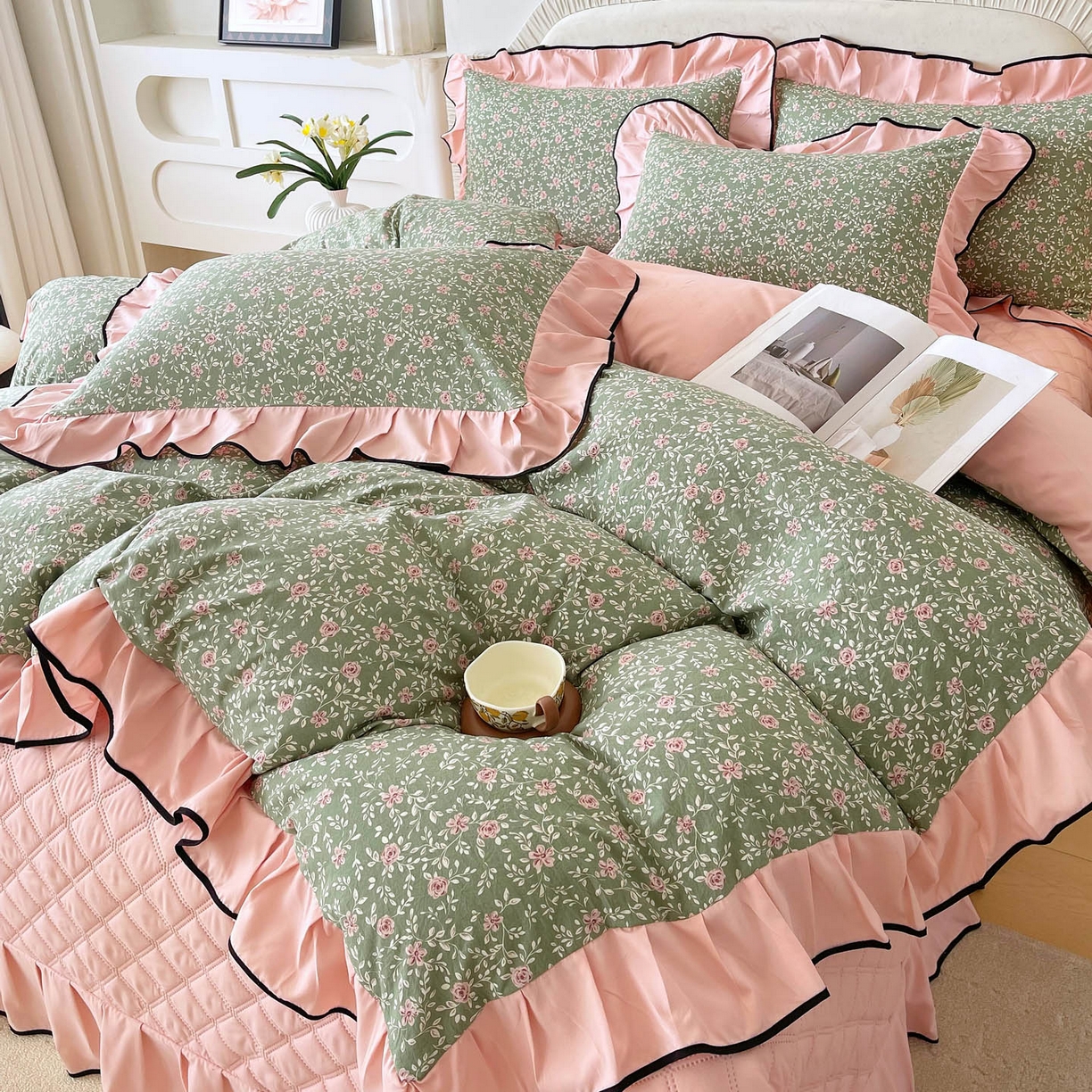 91家纺网 家纺一手货源 找家纺 慕希家纺 2026新款花边床盖四件套 秘密花园