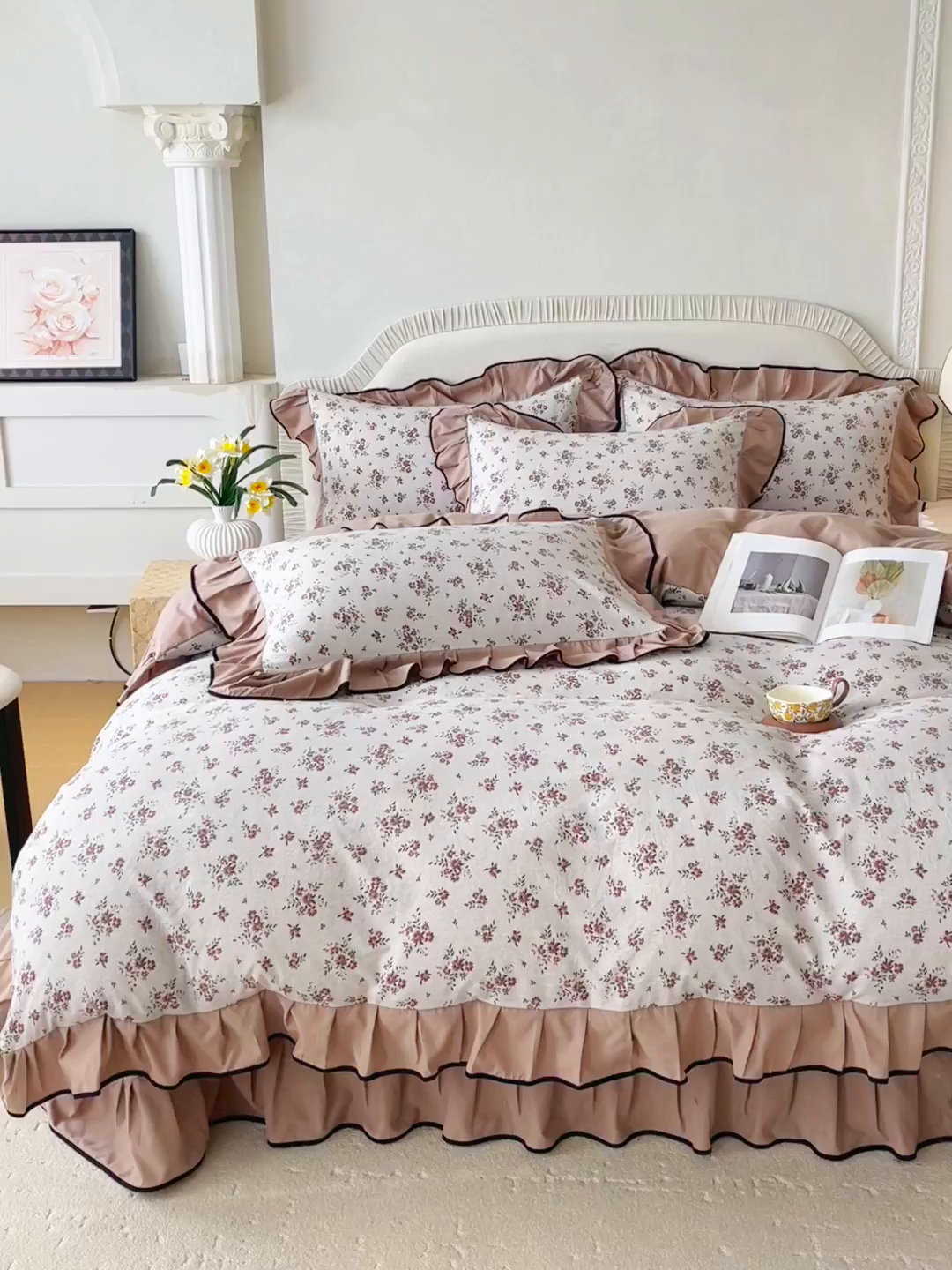 91家纺网 家纺一手货源 找家纺 慕希家纺 2026新款花边床盖四件套 丹枫白露