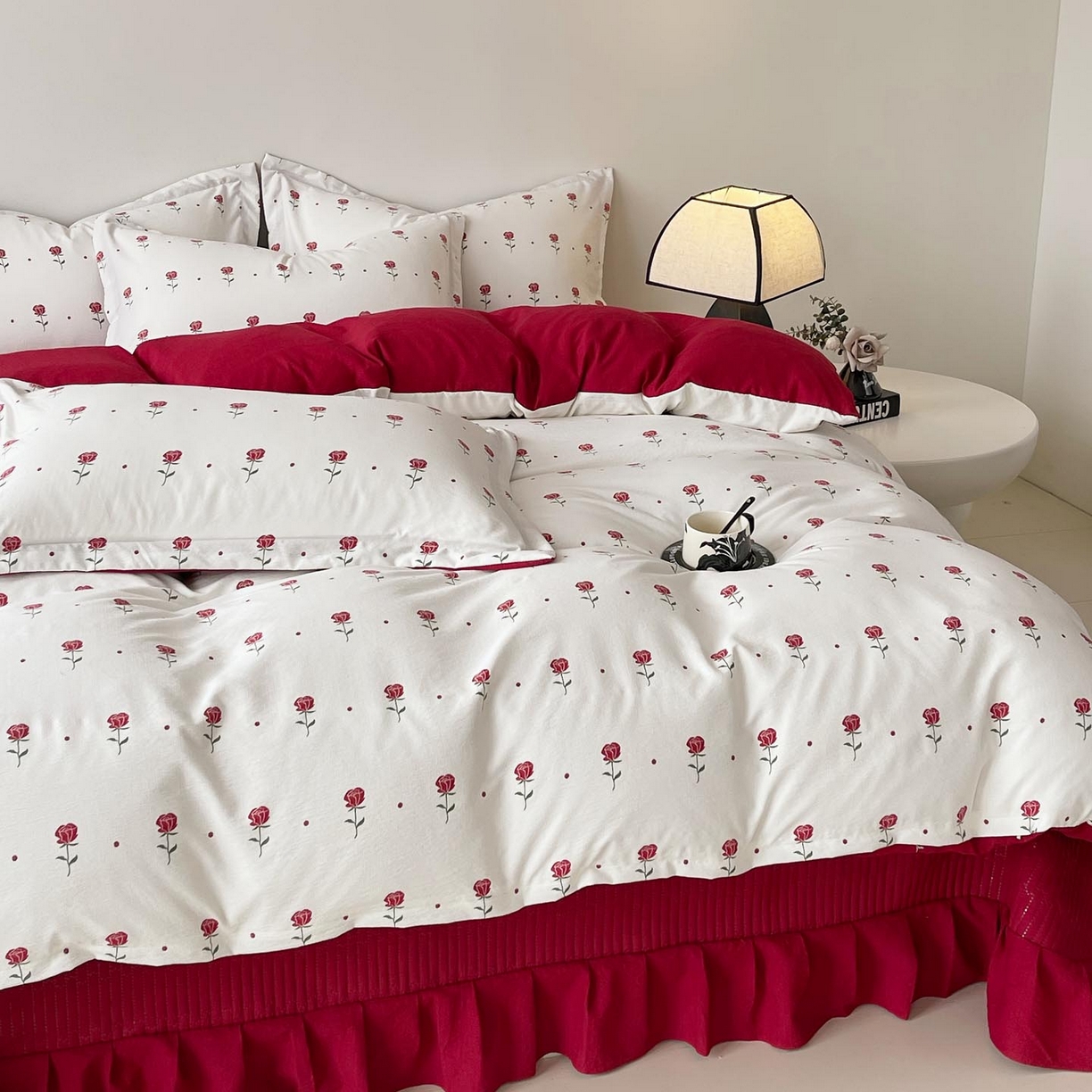 91家纺网 家纺一手货源 找家纺 慕希家纺 2026新款皱皱水洗棉床盖款四件套 卡地亚-红