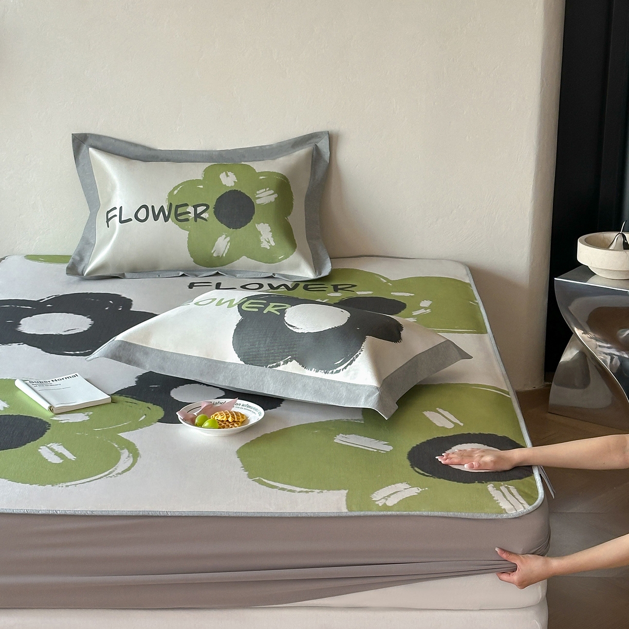 91家纺网 家纺一手货源 找家纺 JUICY 橘滋家纺 2026年夏日新款高端简约意式轻奢数码冰丝席凉席 床笠款-黑茶