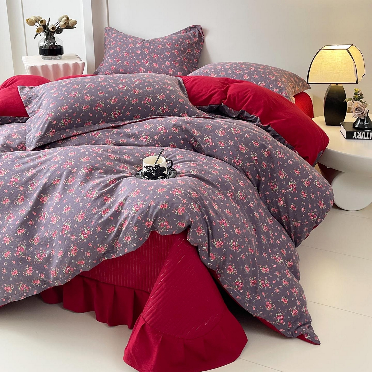 91家纺网 家纺一手货源 找家纺 慕希家纺 2026新款皱皱水洗棉床盖款四件套 繁花