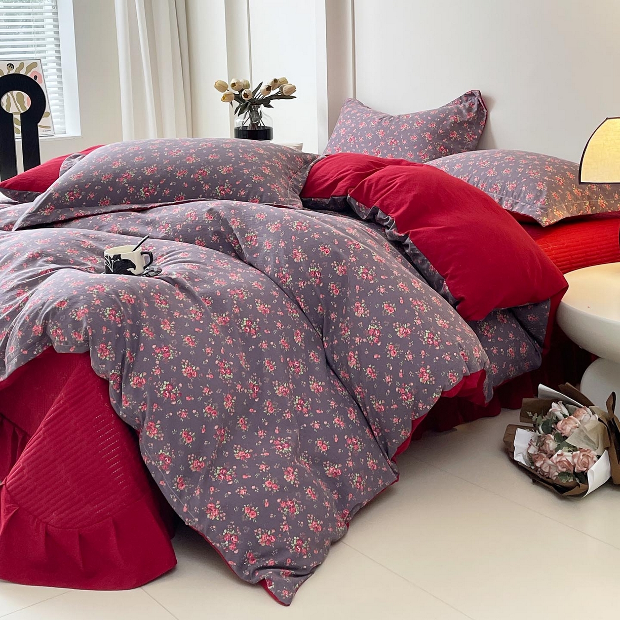 91家纺网 家纺一手货源 找家纺 慕希家纺 2026新款皱皱水洗棉床盖款四件套 繁花