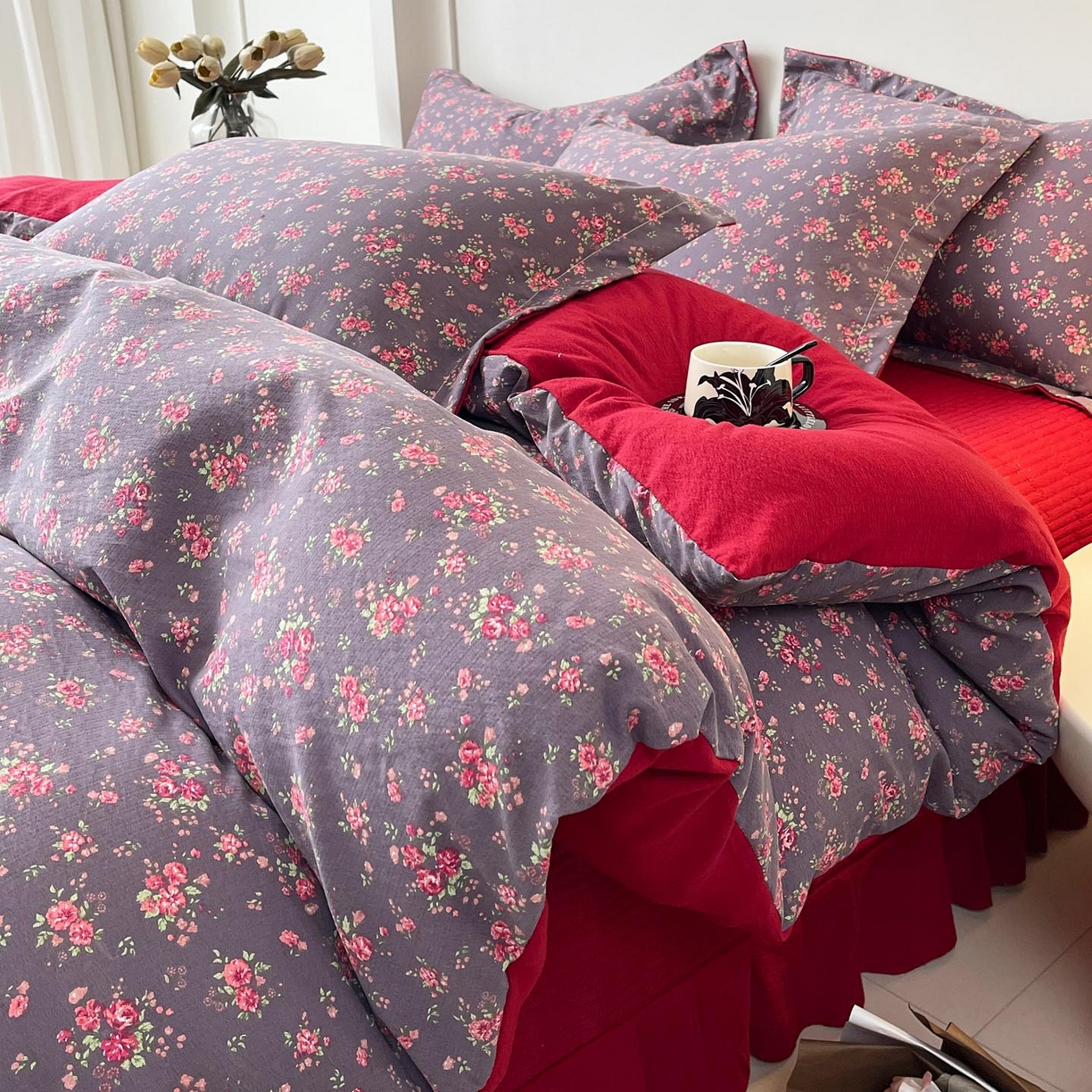 91家纺网 家纺一手货源 找家纺 慕希家纺 2026新款皱皱水洗棉床盖款四件套 繁花