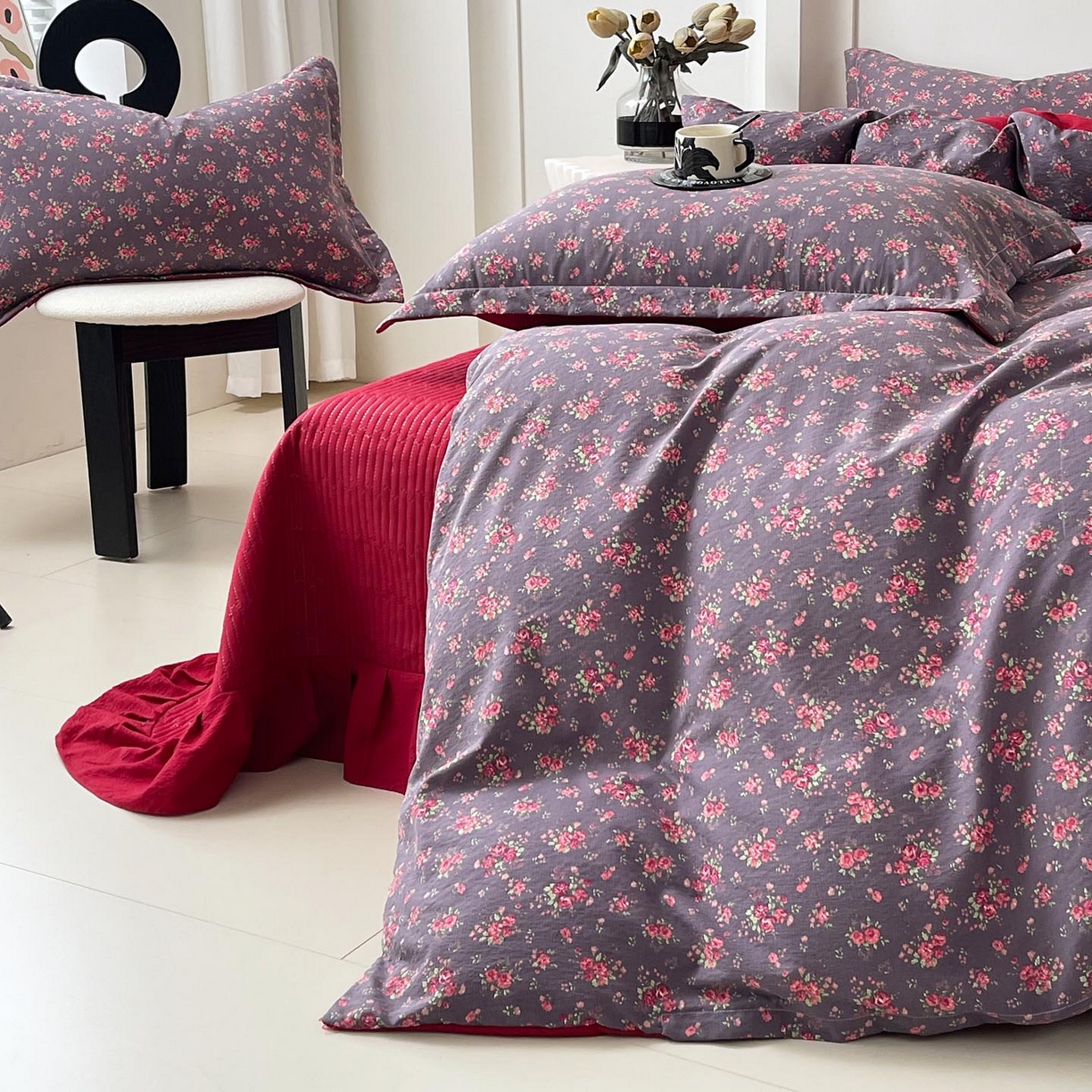 91家纺网 家纺一手货源 找家纺 慕希家纺 2026新款皱皱水洗棉床盖款四件套 繁花