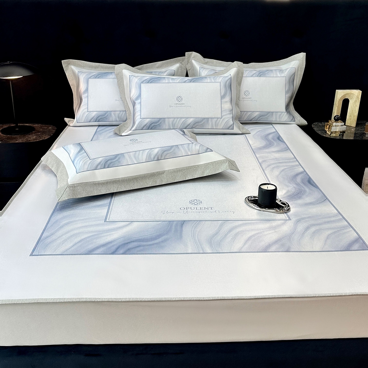 91家纺网 家纺一手货源 找家纺 JUICY 橘滋家纺 2026年夏日新款高端简约意式轻奢数码冰丝席凉席 床笠款-克莱因蓝的海