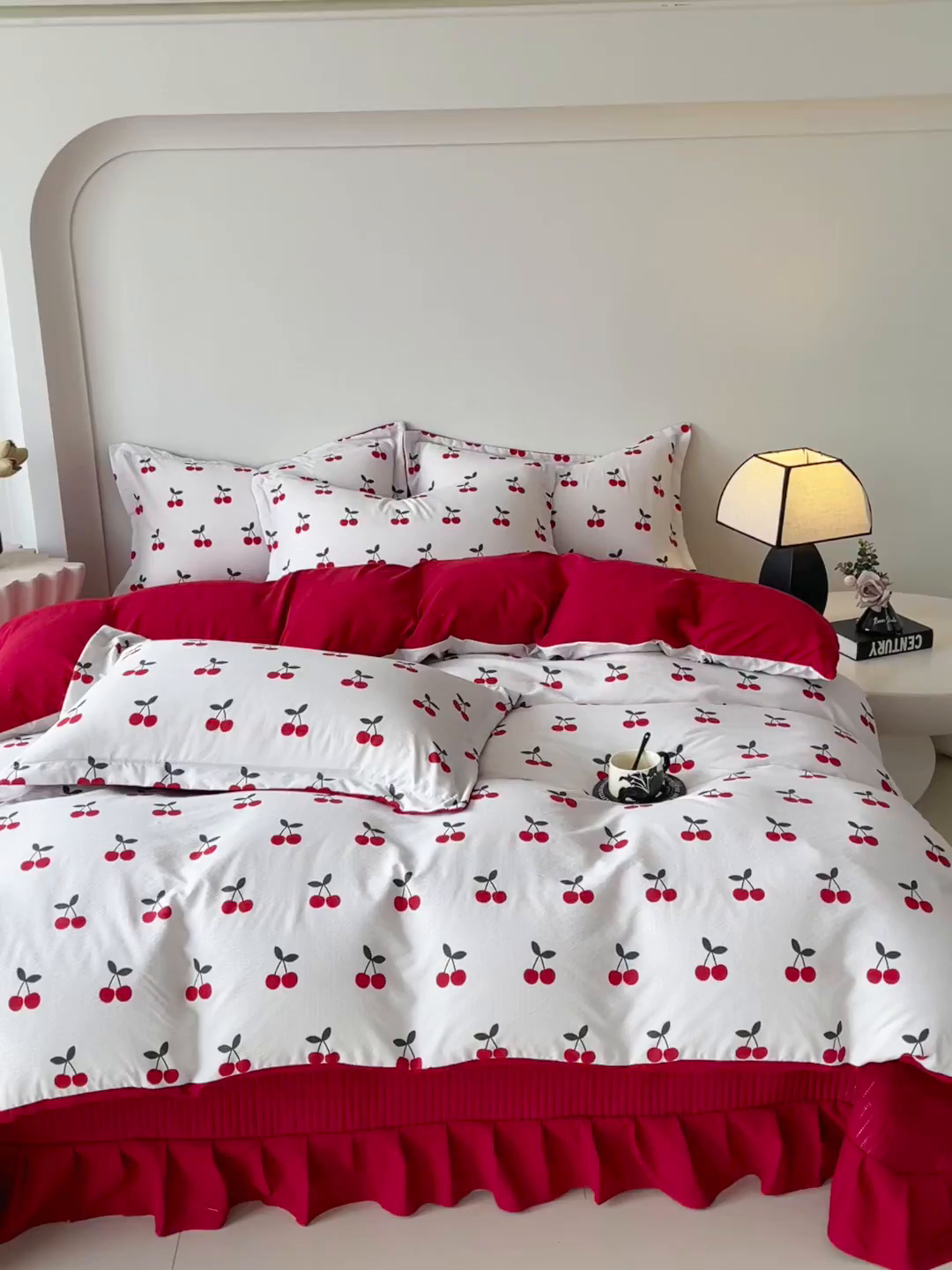 91家纺网 家纺一手货源 找家纺 慕希家纺 2026新款皱皱水洗棉床盖款四件套 樱桃蜜语