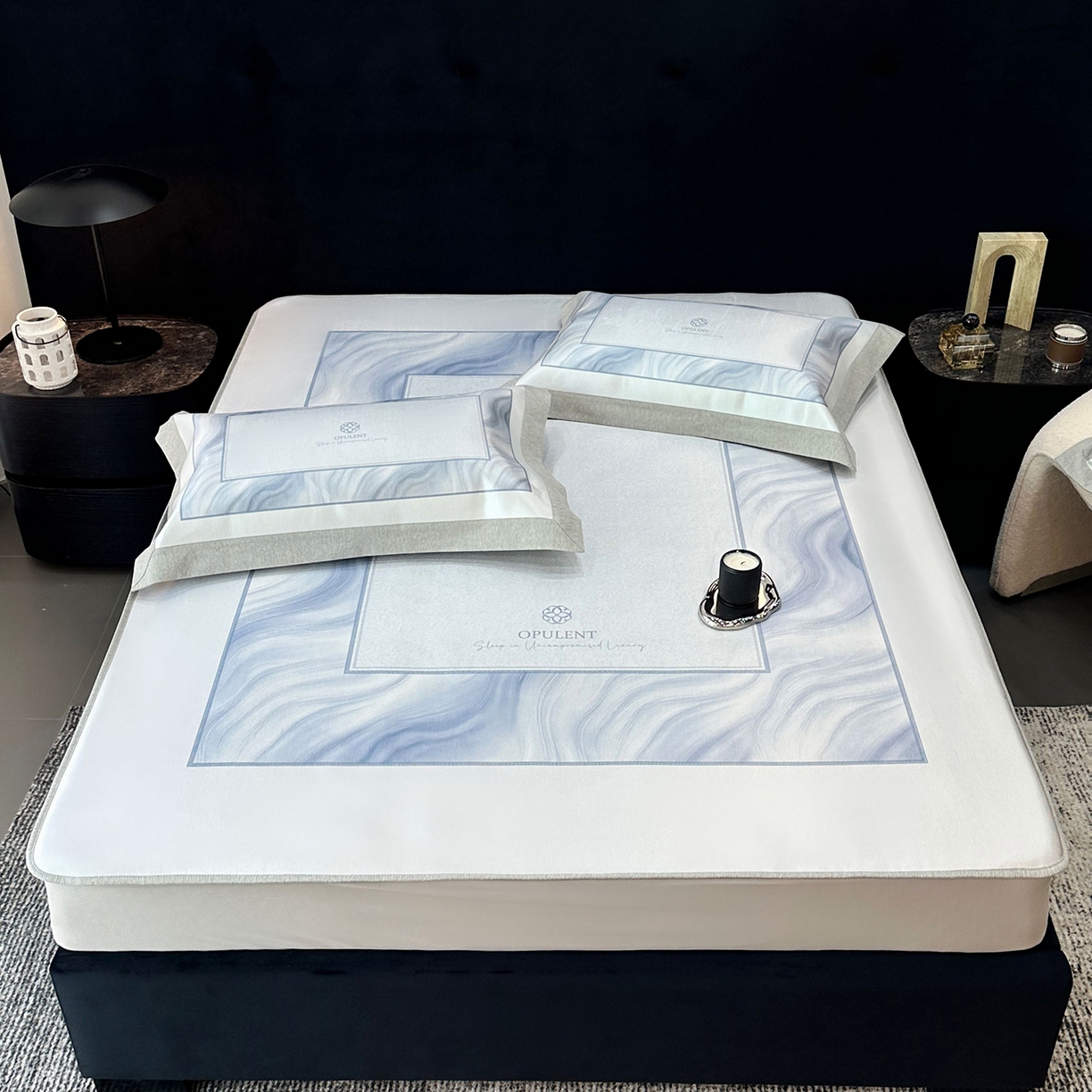 91家纺网 家纺一手货源 找家纺 JUICY 橘滋家纺 2026年夏日新款高端简约意式轻奢数码冰丝席凉席 床笠款-克莱因蓝的海