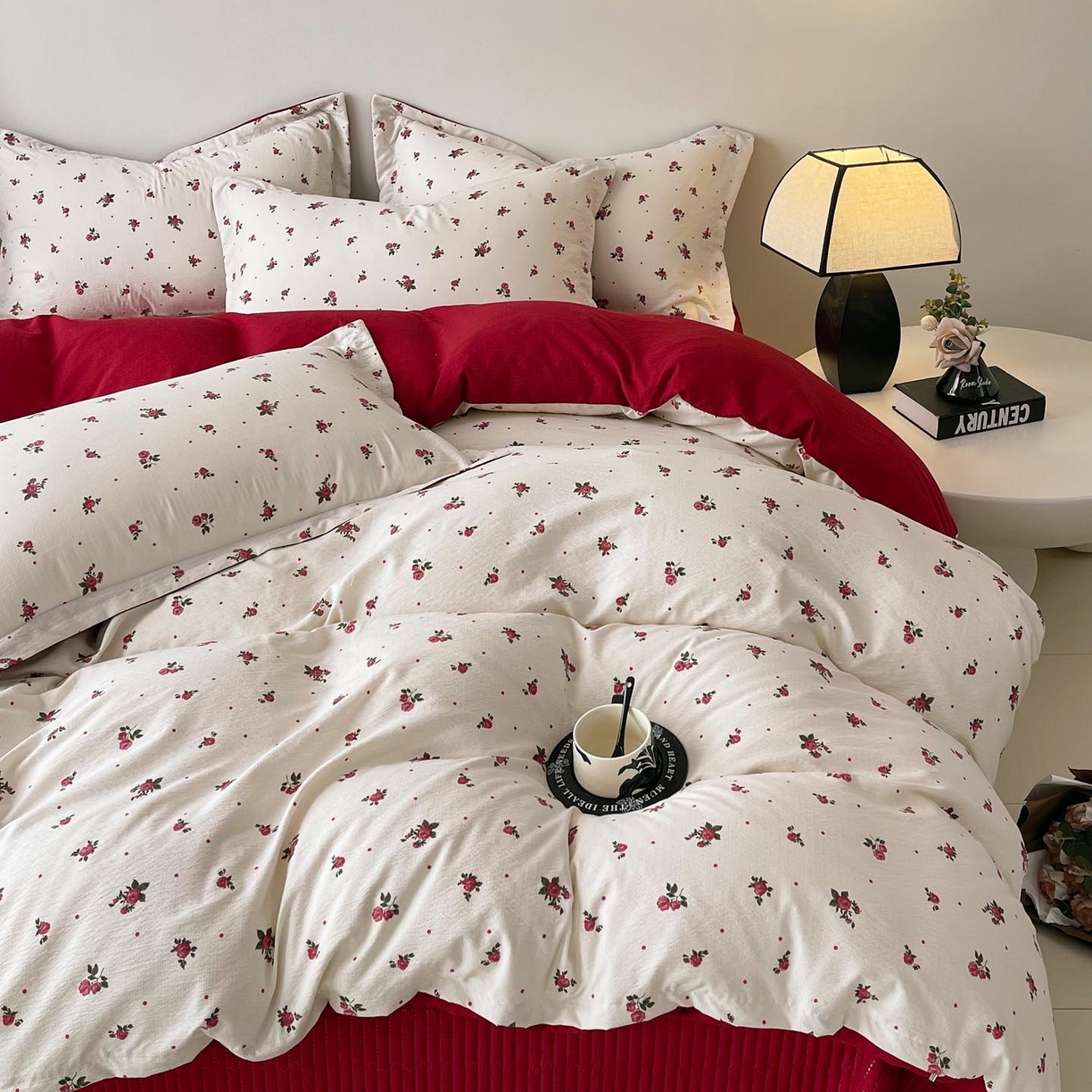 91家纺网 家纺一手货源 找家纺 慕希家纺 2026新款皱皱水洗棉床盖款四件套 玫瑰园