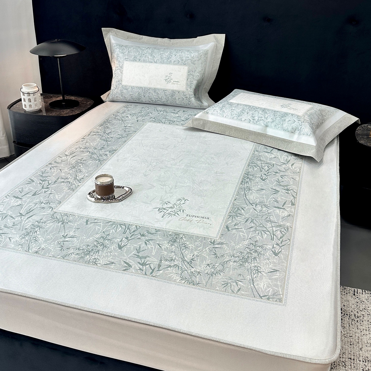 91家纺网 家纺一手货源 找家纺 JUICY 橘滋家纺 2026年夏日新款高端简约意式轻奢数码冰丝席凉席 床笠款-林影诗-雾绿