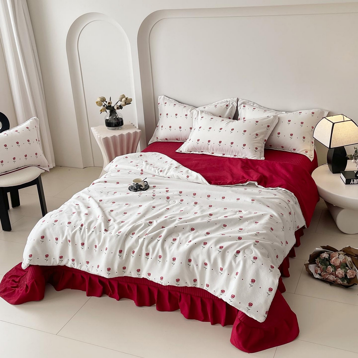 91家纺网 家纺一手货源 找家纺 慕希家纺 2026新款皱皱水洗棉床盖夏被夏凉被空调被四件套 卡地亚-红