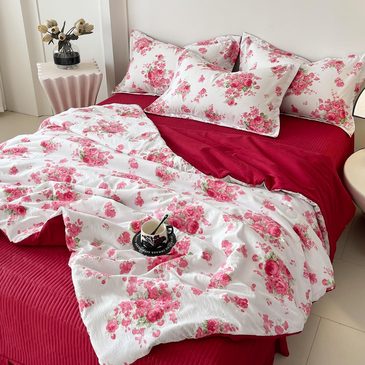 91家纺网 家纺一手货源 找家纺 慕希家纺 2026新款皱皱水洗棉床盖夏被夏凉被空调被四件套 安妮