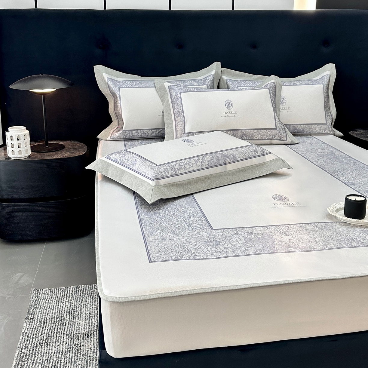 91家纺网 家纺一手货源 找家纺 JUICY 橘滋家纺 2026年夏日新款高端简约意式轻奢数码冰丝席凉席 床笠款-莫奈花园