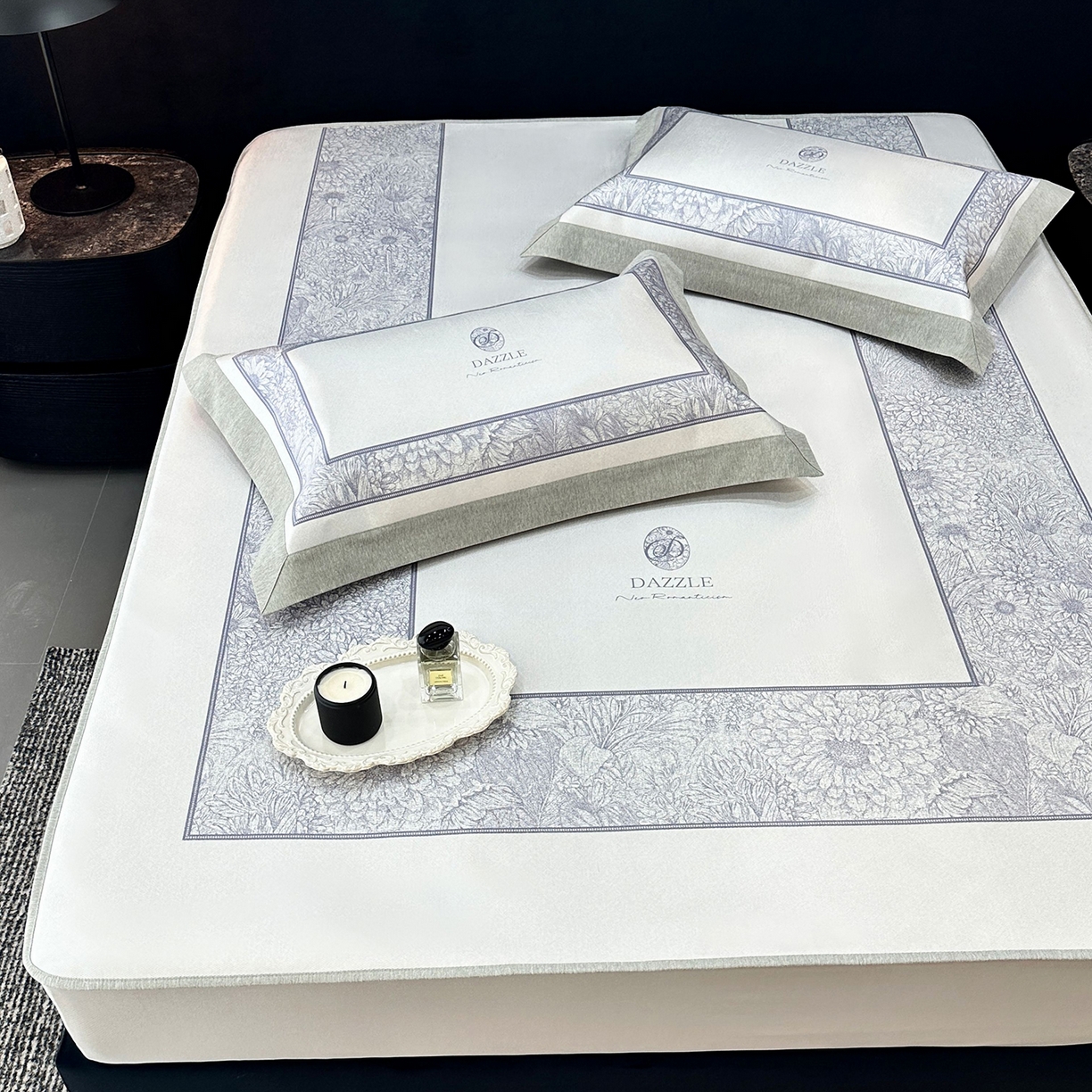 91家纺网 家纺一手货源 找家纺 JUICY 橘滋家纺 2026年夏日新款高端简约意式轻奢数码冰丝席凉席 床笠款-莫奈花园