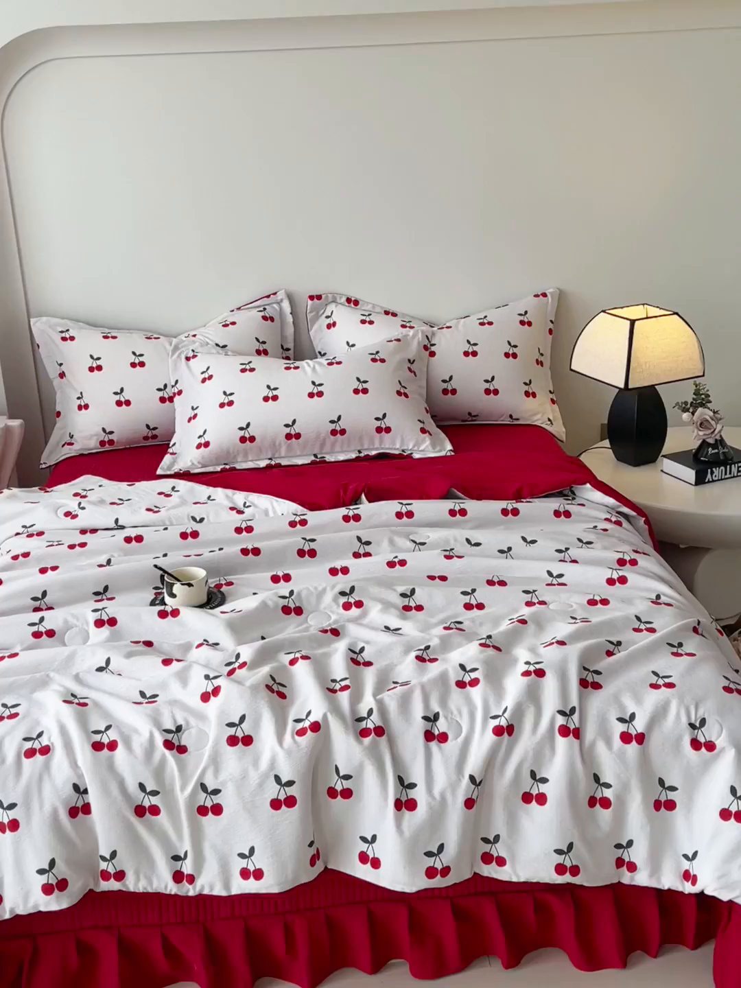 91家纺网 家纺一手货源 找家纺 慕希家纺 2026新款皱皱水洗棉床盖夏被夏凉被空调被四件套 樱桃蜜语