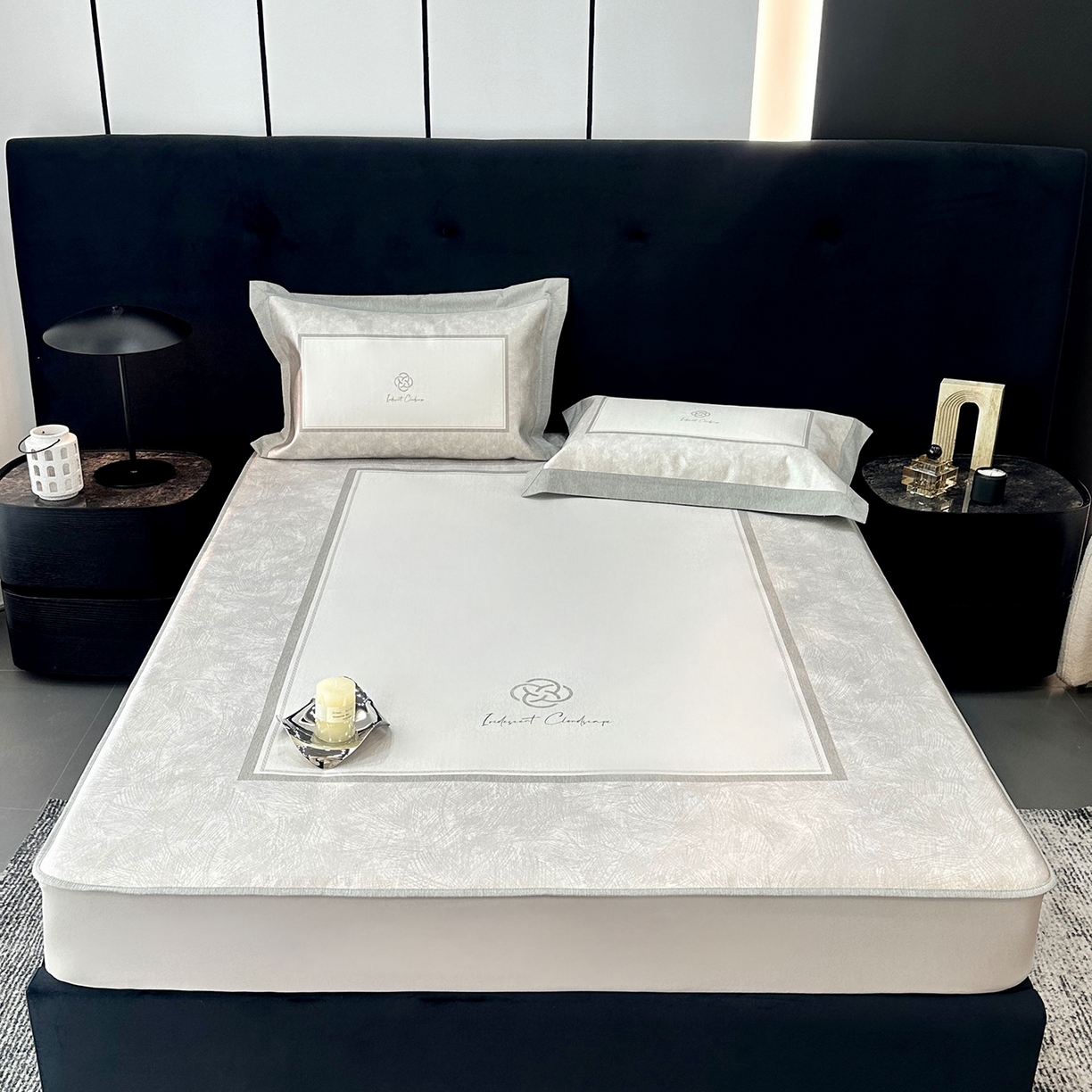 91家纺网 家纺一手货源 找家纺 JUICY 橘滋家纺 2026年夏日新款高端简约意式轻奢数码冰丝席凉席 床笠款-时间拓印-浅驼