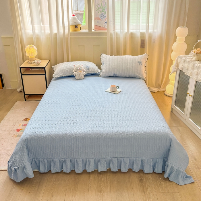 91家纺网 家纺一手货源 找家纺 慕希家纺 2026新款云感泡芙棉夏被夏凉被空调被四件套 相思蓝韵