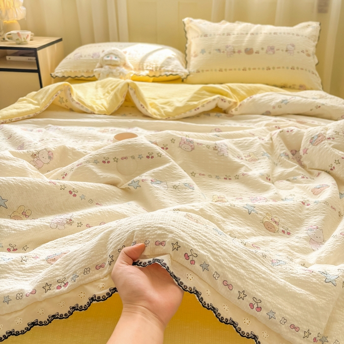 91家纺网 家纺一手货源 找家纺 慕希家纺 2026新款云感泡芙棉夏被夏凉被空调被四件套 奶油凯蒂