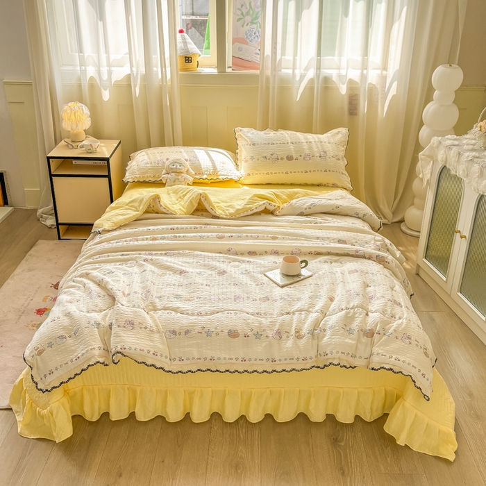 91家纺网 家纺一手货源 找家纺 慕希家纺 2026新款云感泡芙棉夏被夏凉被空调被四件套 奶油凯蒂