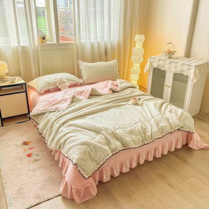 91家纺网 家纺一手货源 找家纺 慕希家纺 2026新款云感泡芙棉夏被夏凉被空调被四件套 清新物语