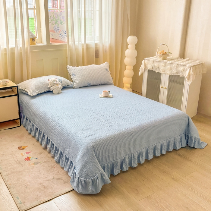 91家纺网 家纺一手货源 找家纺 慕希家纺 2026新款云感泡芙棉夏被夏凉被空调被四件套 相思蓝韵