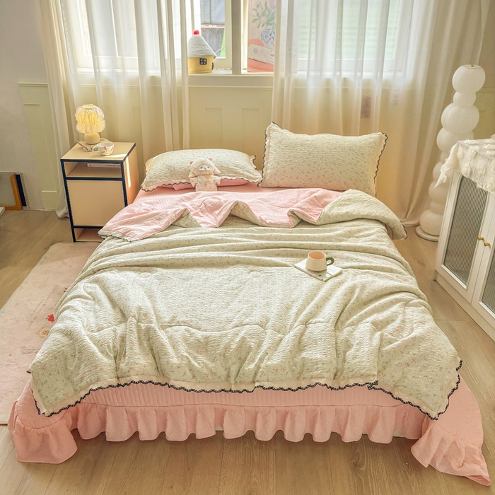 91家纺网 家纺一手货源 找家纺 慕希家纺 2026新款云感泡芙棉夏被夏凉被空调被四件套 清新物语