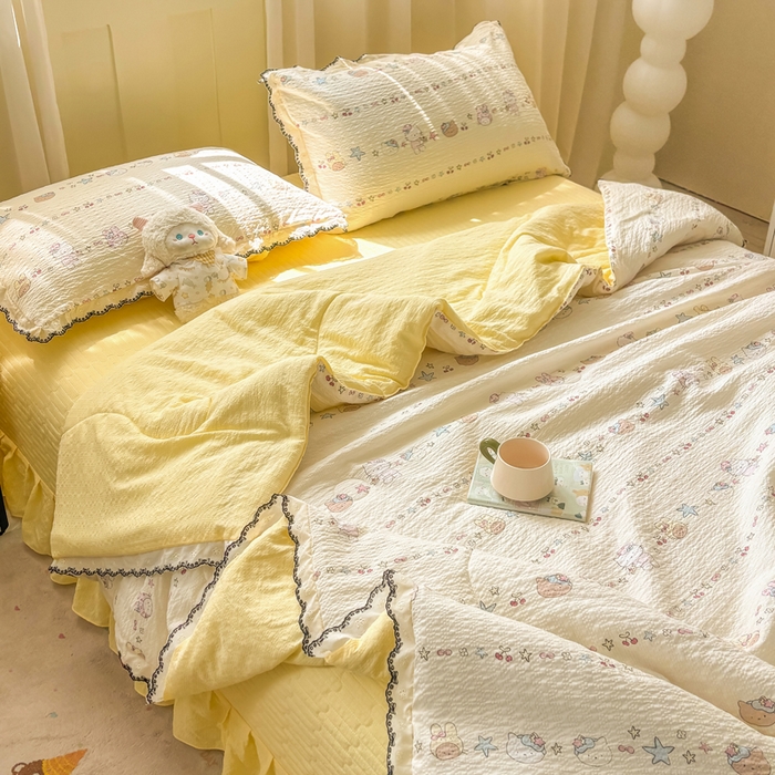 91家纺网 家纺一手货源 找家纺 慕希家纺 2026新款云感泡芙棉夏被夏凉被空调被四件套 奶油凯蒂