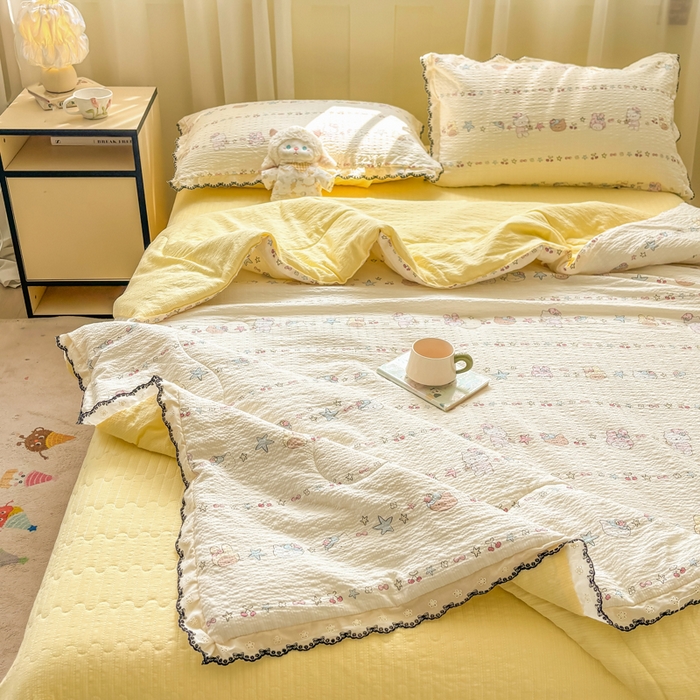 91家纺网 家纺一手货源 找家纺 慕希家纺 2026新款云感泡芙棉夏被夏凉被空调被四件套 奶油凯蒂