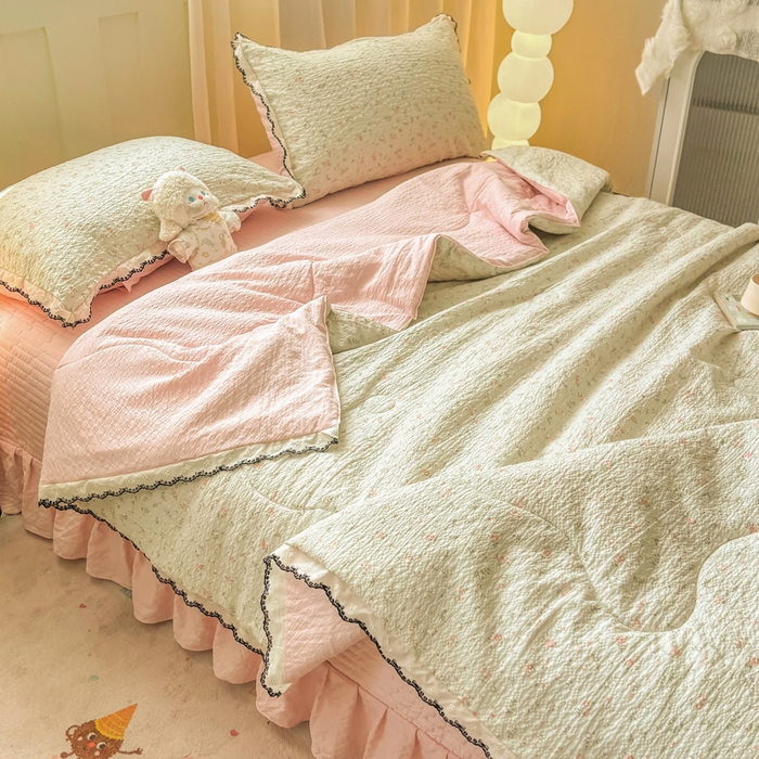 91家纺网 家纺一手货源 找家纺 慕希家纺 2026新款云感泡芙棉夏被夏凉被空调被四件套 清新物语