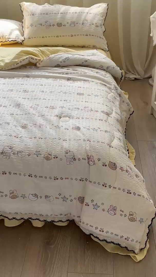 91家纺网 家纺一手货源 找家纺 慕希家纺 2026新款云感泡芙棉夏被夏凉被空调被四件套 奶油凯蒂