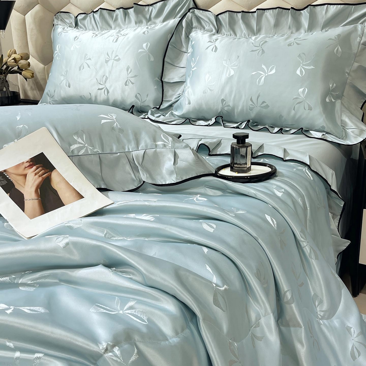 91家纺网 家纺一手货源 找家纺 慕希家纺 2026新款水洗真丝提花夏被夏凉被空调被-蝶序系列 蝶序-薄荷绿