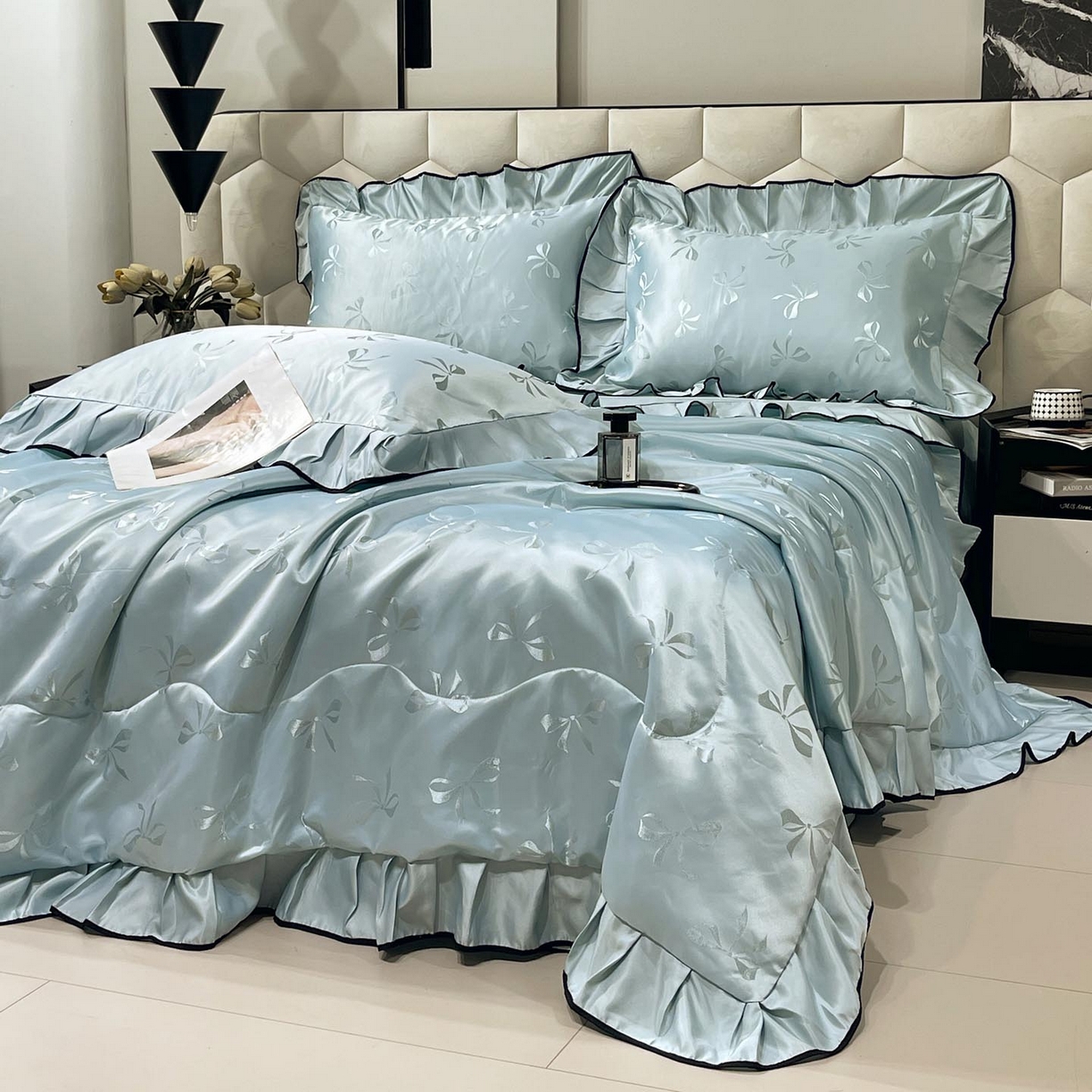 91家纺网 家纺一手货源 找家纺 慕希家纺 2026新款水洗真丝提花夏被夏凉被空调被-蝶序系列 蝶序-薄荷绿