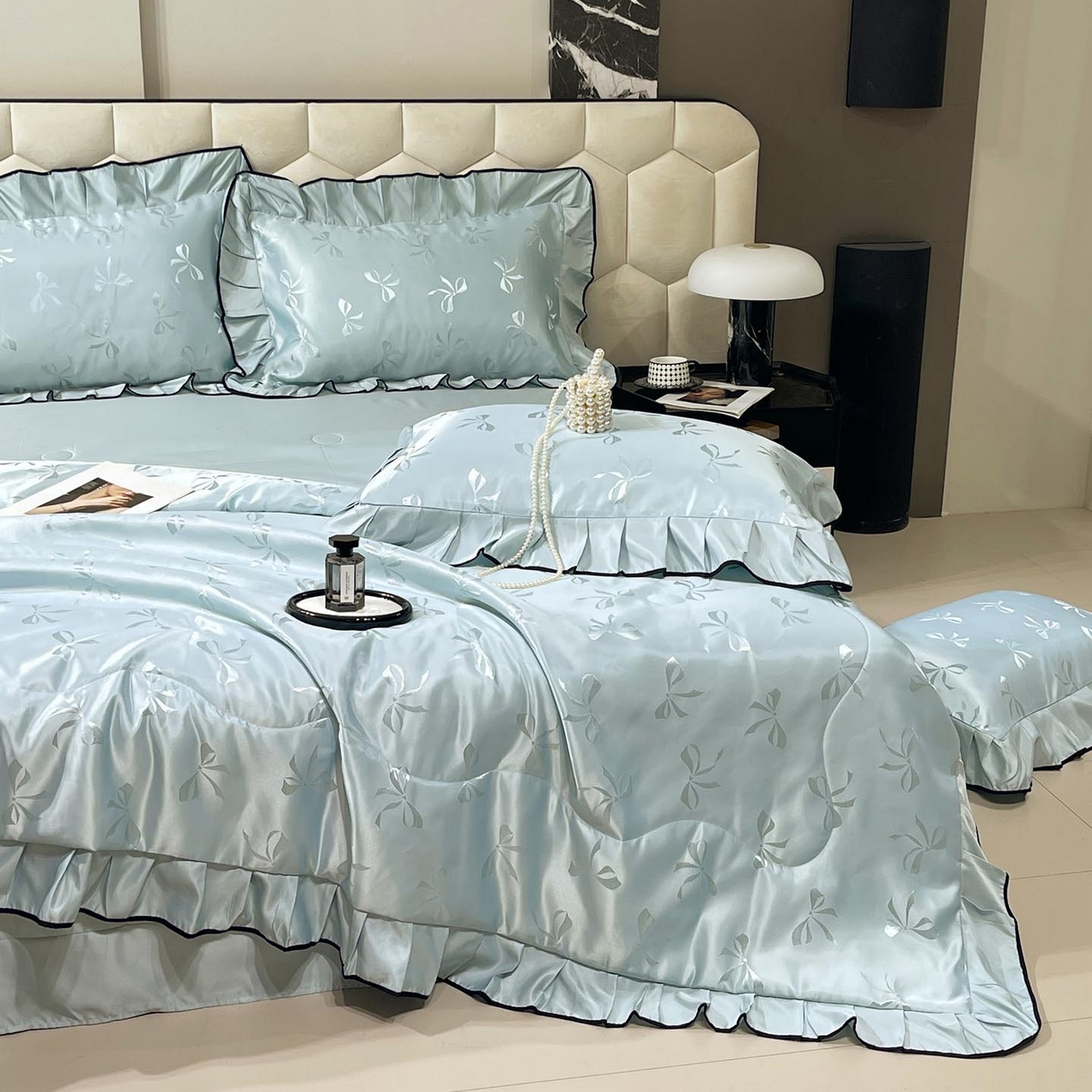 91家纺网 家纺一手货源 找家纺 慕希家纺 2026新款水洗真丝提花夏被夏凉被空调被-蝶序系列 蝶序-薄荷绿