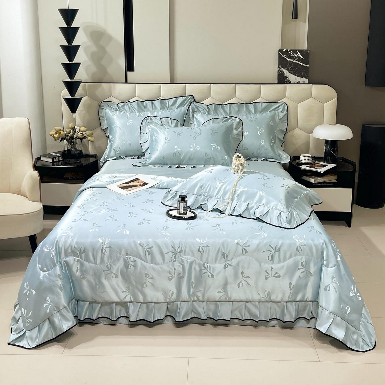 91家纺网 家纺一手货源 找家纺 慕希家纺 2026新款水洗真丝提花夏被夏凉被空调被-蝶序系列 蝶序-薄荷绿