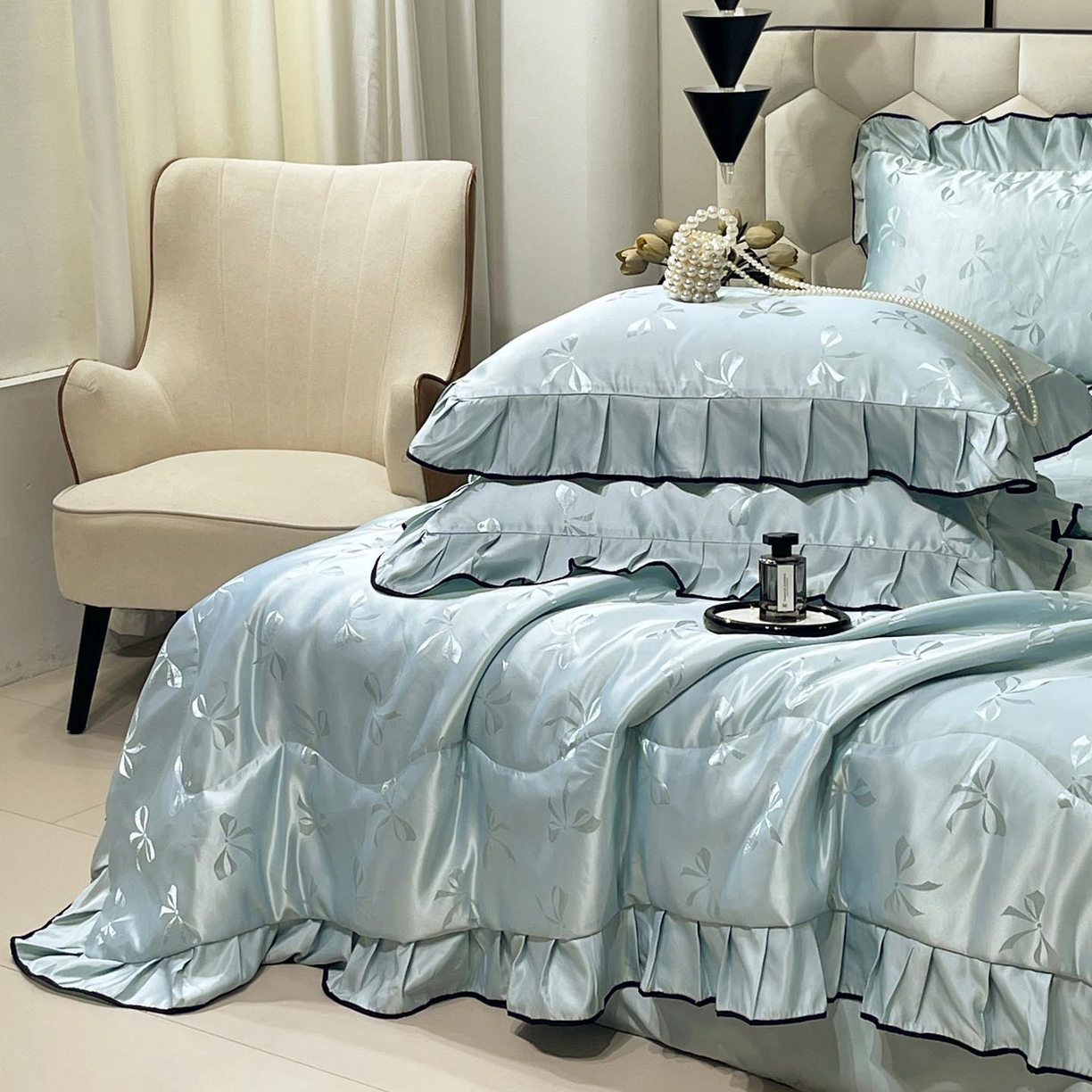 91家纺网 家纺一手货源 找家纺 慕希家纺 2026新款水洗真丝提花夏被夏凉被空调被-蝶序系列 蝶序-薄荷绿