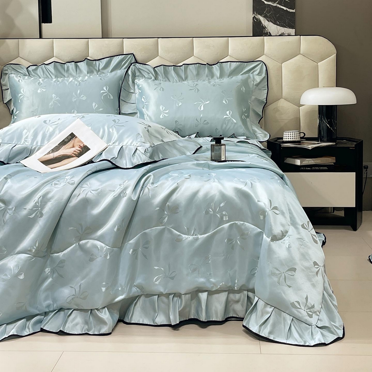 91家纺网 家纺一手货源 找家纺 慕希家纺 2026新款水洗真丝提花夏被夏凉被空调被-蝶序系列 蝶序-薄荷绿