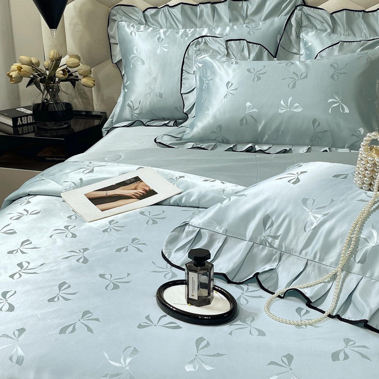 91家纺网 家纺一手货源 找家纺 慕希家纺 2026新款水洗真丝提花夏被夏凉被空调被-蝶序系列 蝶序-薄荷绿