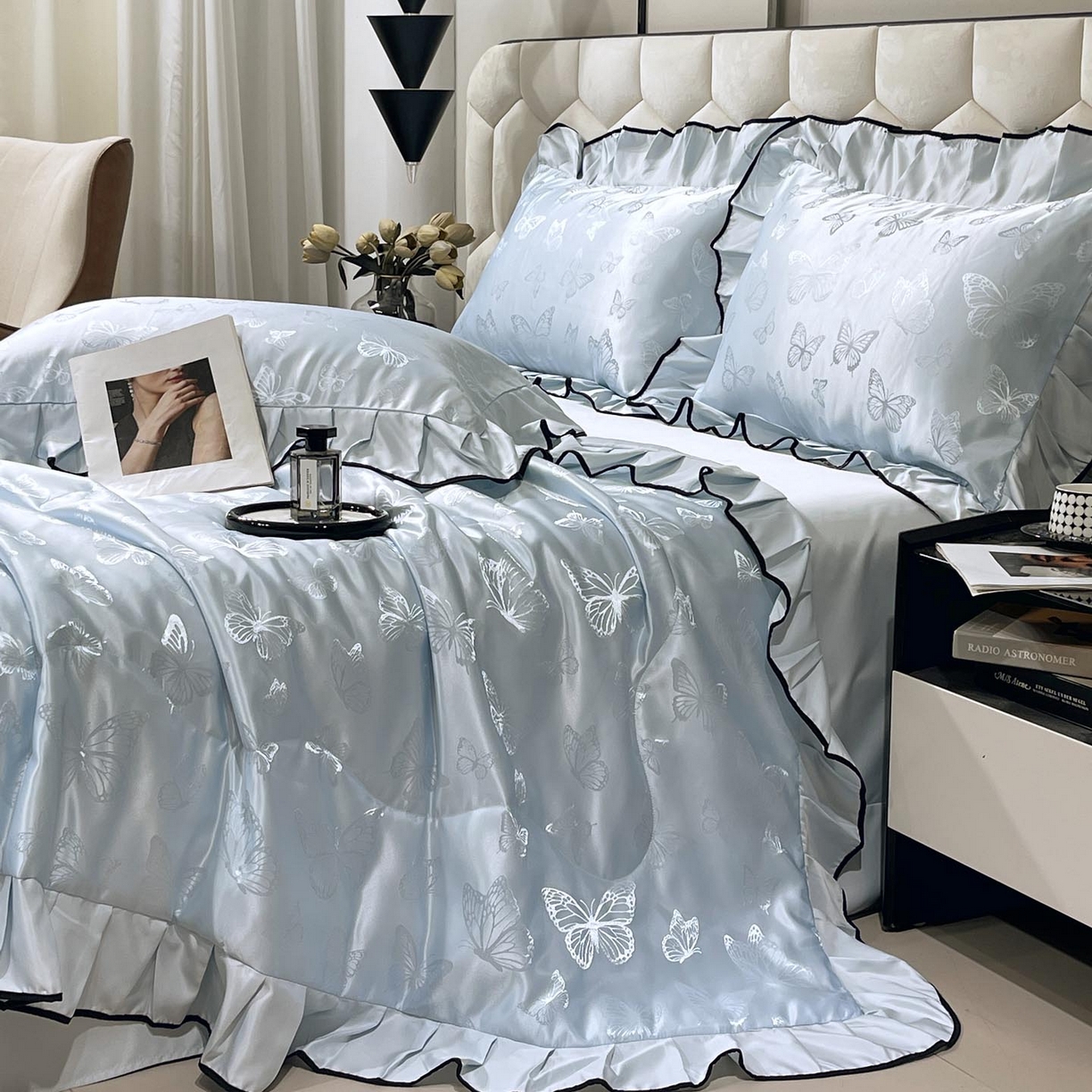 91家纺网 家纺一手货源 找家纺 慕希家纺 2026新款水洗真丝提花夏被夏凉被空调被-蝶序系列 蝶序-冰蓝