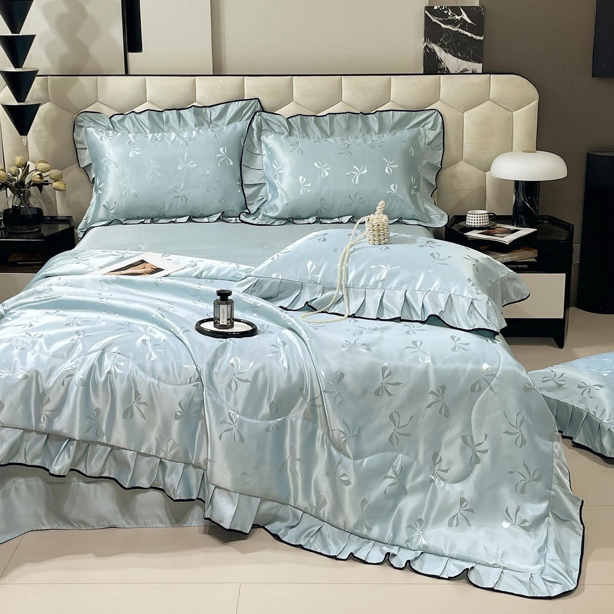 91家纺网 家纺一手货源 找家纺 慕希家纺 2026新款水洗真丝提花夏被夏凉被空调被-蝶序系列 蝶序-薄荷绿