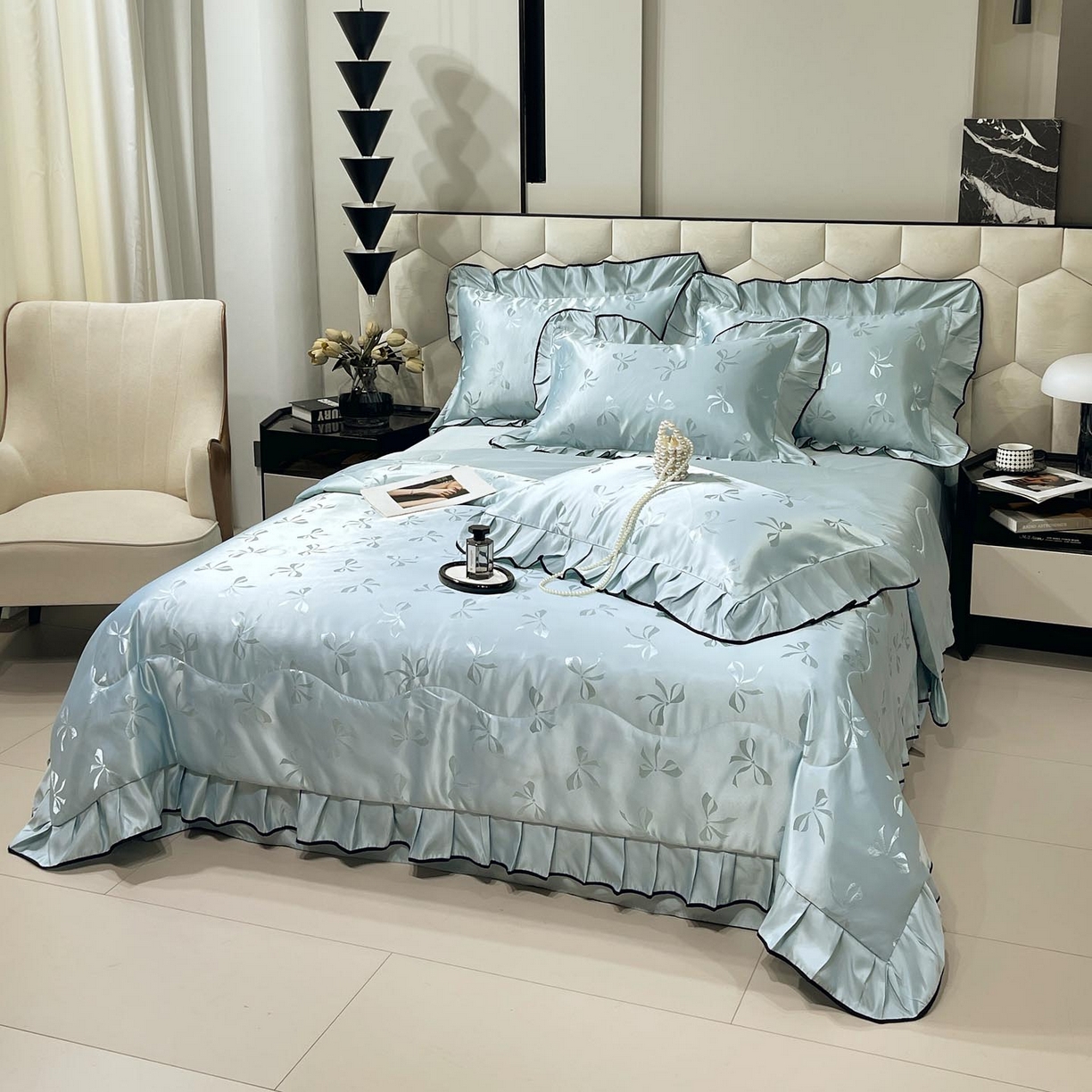 91家纺网 家纺一手货源 找家纺 慕希家纺 2026新款水洗真丝提花夏被夏凉被空调被-蝶序系列 蝶序-薄荷绿