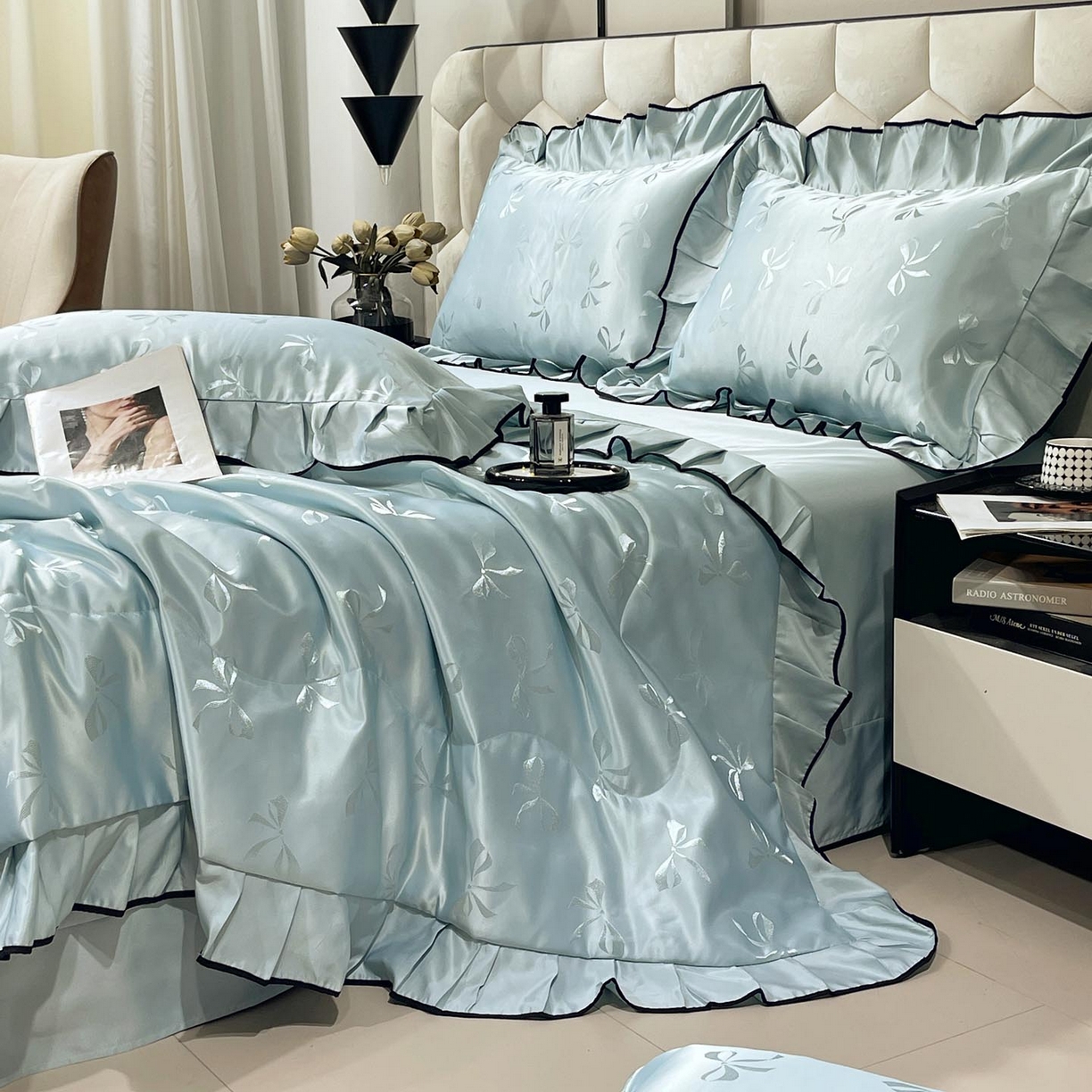 91家纺网 家纺一手货源 找家纺 慕希家纺 2026新款水洗真丝提花夏被夏凉被空调被-蝶序系列 蝶序-薄荷绿