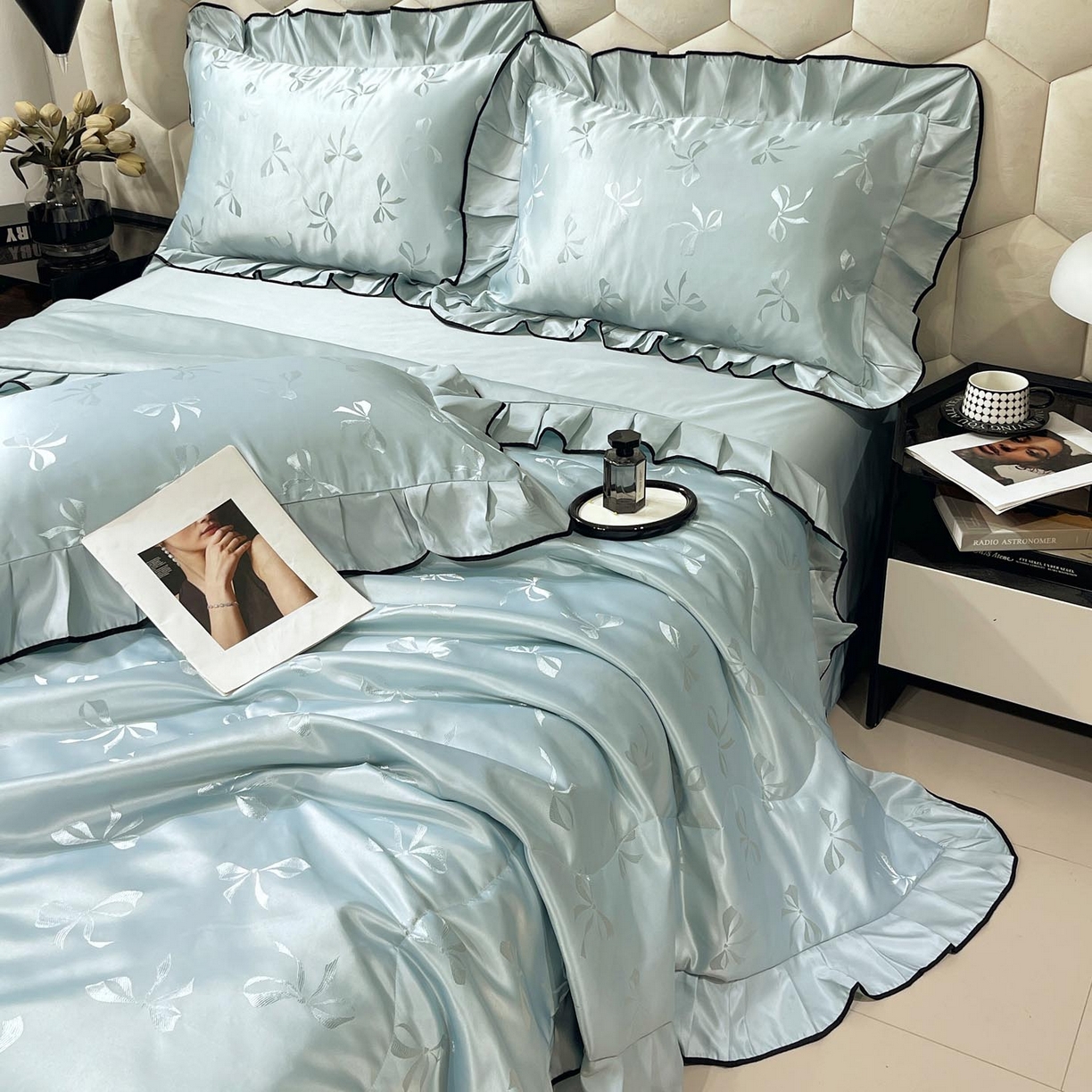 91家纺网 家纺一手货源 找家纺 慕希家纺 2026新款水洗真丝提花夏被夏凉被空调被-蝶序系列 蝶序-薄荷绿