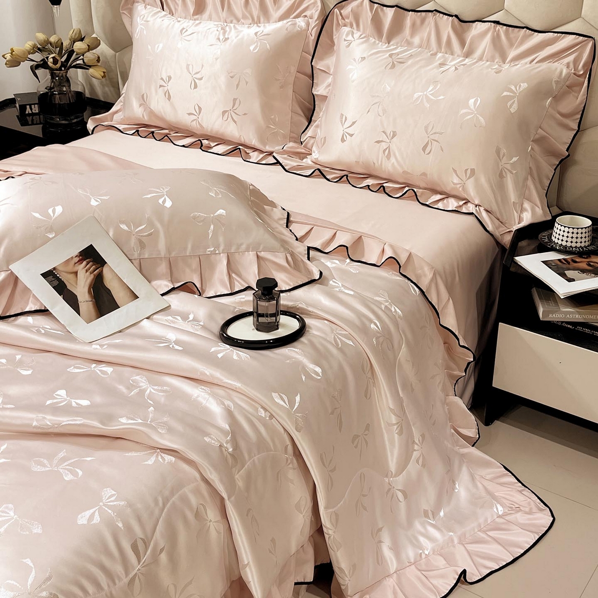 91家纺网 家纺一手货源 找家纺 慕希家纺 2026新款水洗真丝提花夏被夏凉被空调被-蝶序系列 蝶序-桃粉